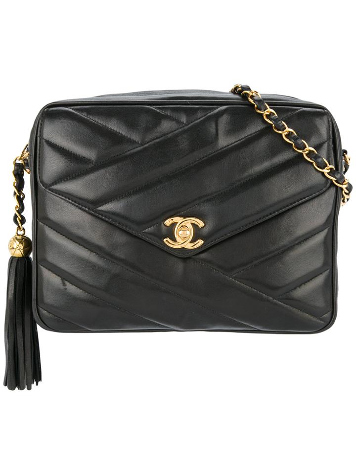 Chanel Vintage Turn-lock Fringe Chain Bag - Black