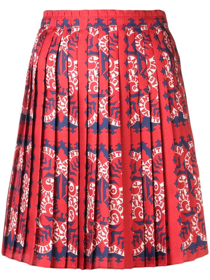Valentino Logo Print Pleated Skirt - Red