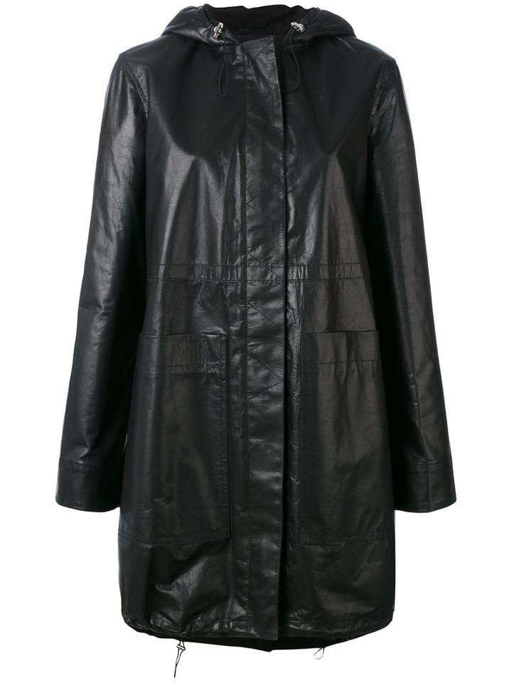 Paco Rabanne Hooded Rain Coat, Women's, Size: 38, Black, Lamb Skin/cotton