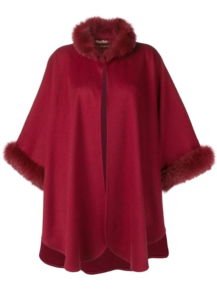 Max Mara Fox Fur Trim Cape - Red