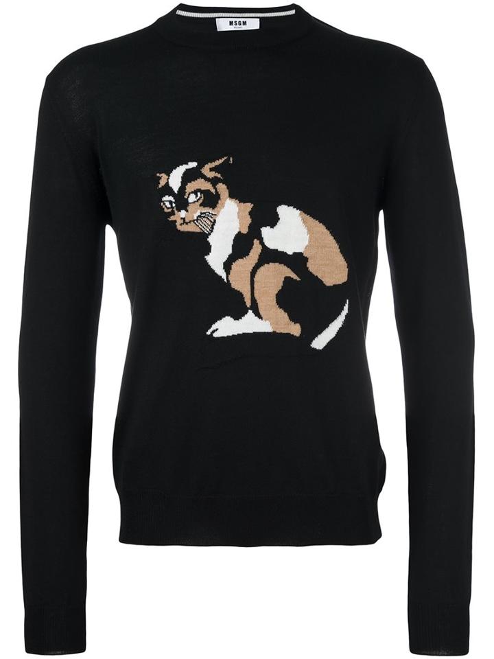 Msgm Cat Jumper, Men's, Size: Large, Black, Virgin Wool