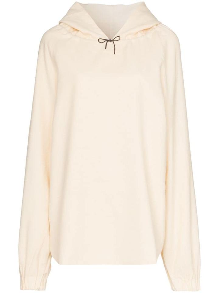 Rejina Pyo Tie Neck Hooded Wool Cotton Blouse - White
