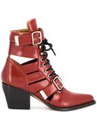 Chloé Cut Out Buckle Boots - Red
