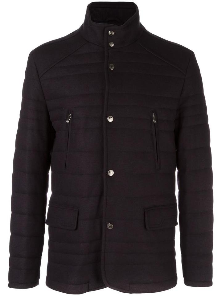 Corneliani Buttoned Short Coat, Men's, Size: 54, Blue, Virgin Wool/polyamide/cashmere/polyester