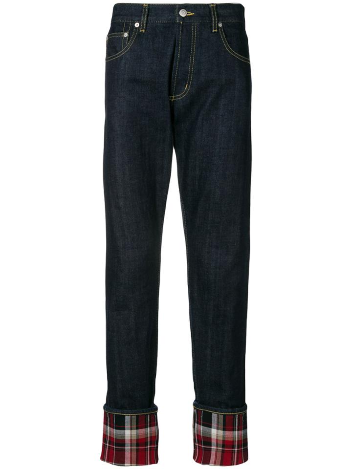 Alexander Mcqueen Checked Cuff Skinny Jeans - Blue