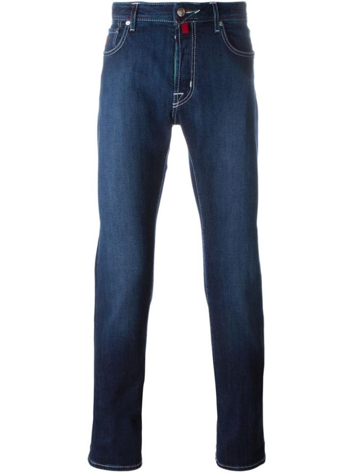 Jacob Cohen Contrast Stitching Straight Leg Jeans, Men's, Size: 33, Blue, Cotton/spandex/elastane