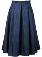 Société Anonyme - Midi Pleated Skirt - Women - Cotton - L, Blue, Cotton