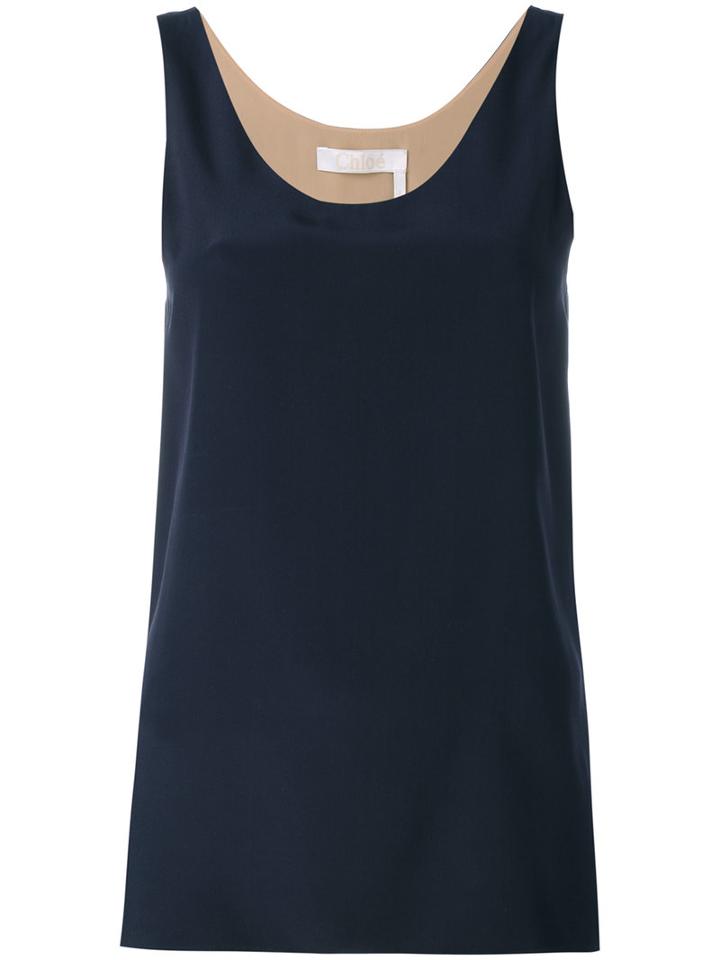 Chloé - Round Neck Tank Top - Women - Silk/acetate - 36, Blue, Silk/acetate
