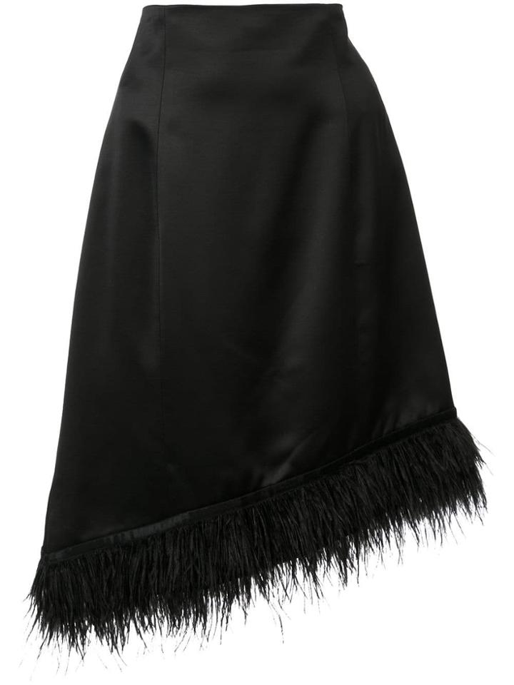 Josie Natori Feather-trimmed Asymmetric Satin Skirt - Black