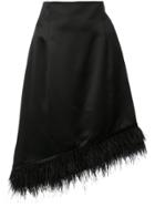 Josie Natori Feather-trimmed Asymmetric Satin Skirt - Black