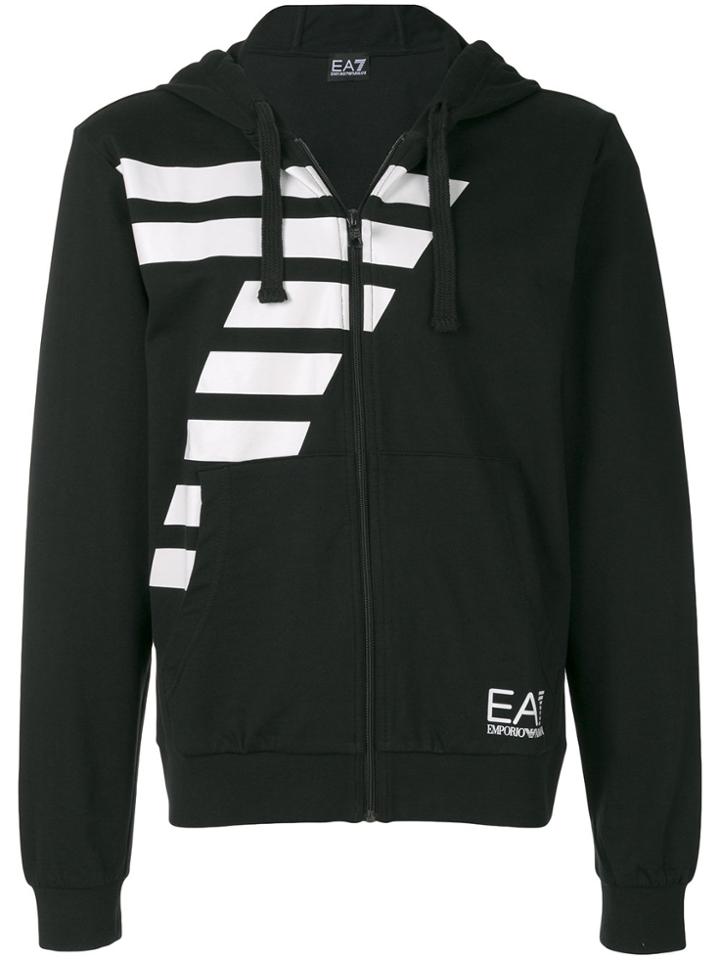 Ea7 Emporio Armani Logo Print Zip-up Hoodie - Black