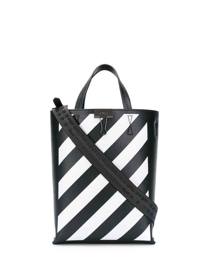 Off-white Diagonal Stripes Tote - Black