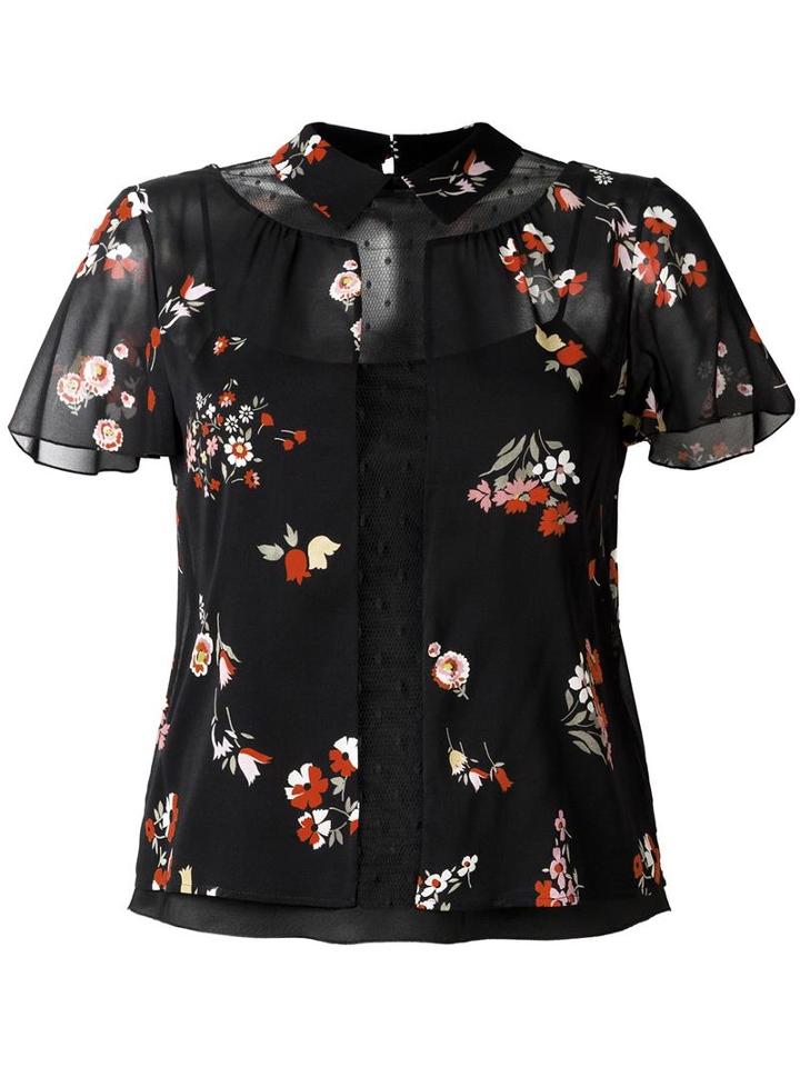 Red Valentino Floral Print Sheer Blouse, Women's, Size: 42, Black, Silk/spandex/elastane/polyamide