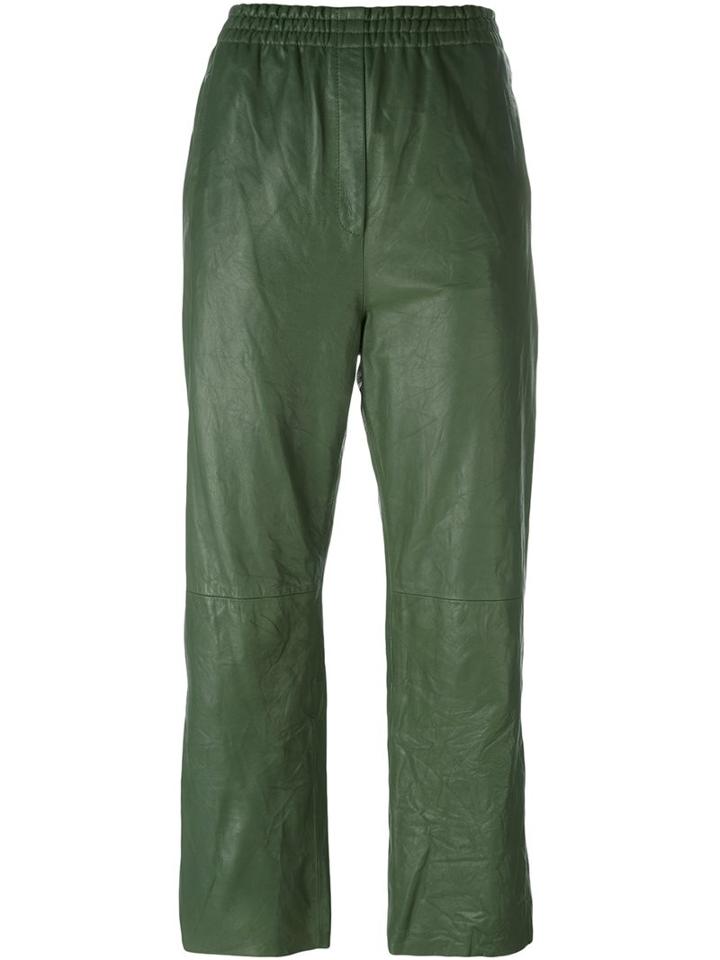 Forte Forte Tapered Cropped Trousers, Women's, Size: 2, Green, Leather/cupro/viscose