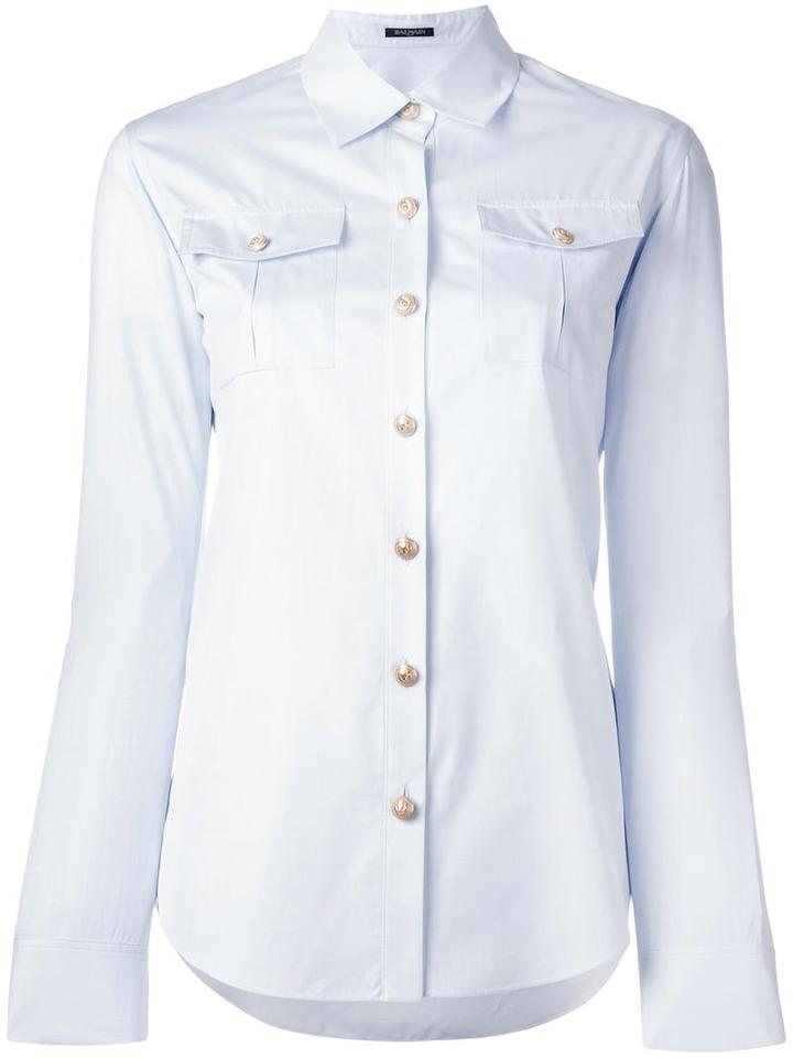 Balmain Classic Poplin Shirt, Women's, Size: 36, Blue, Cotton