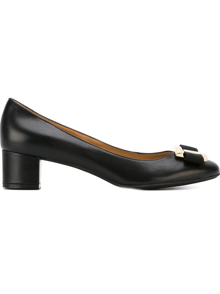 Salvatore Ferragamo Genny Pumps, Women's, Size: 7, Black, Calf Leather/leather/rubber