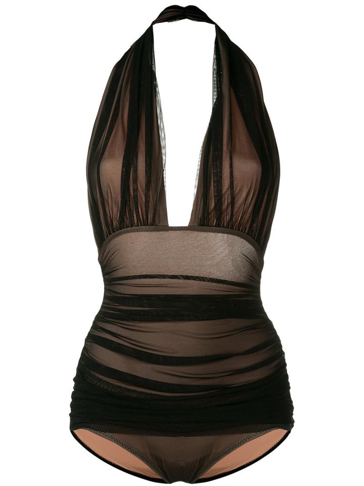 Norma Kamali Mesh Panel Swimsuit, Women's, Size: Medium, Black, Nylon/polyamide/spandex/elastane