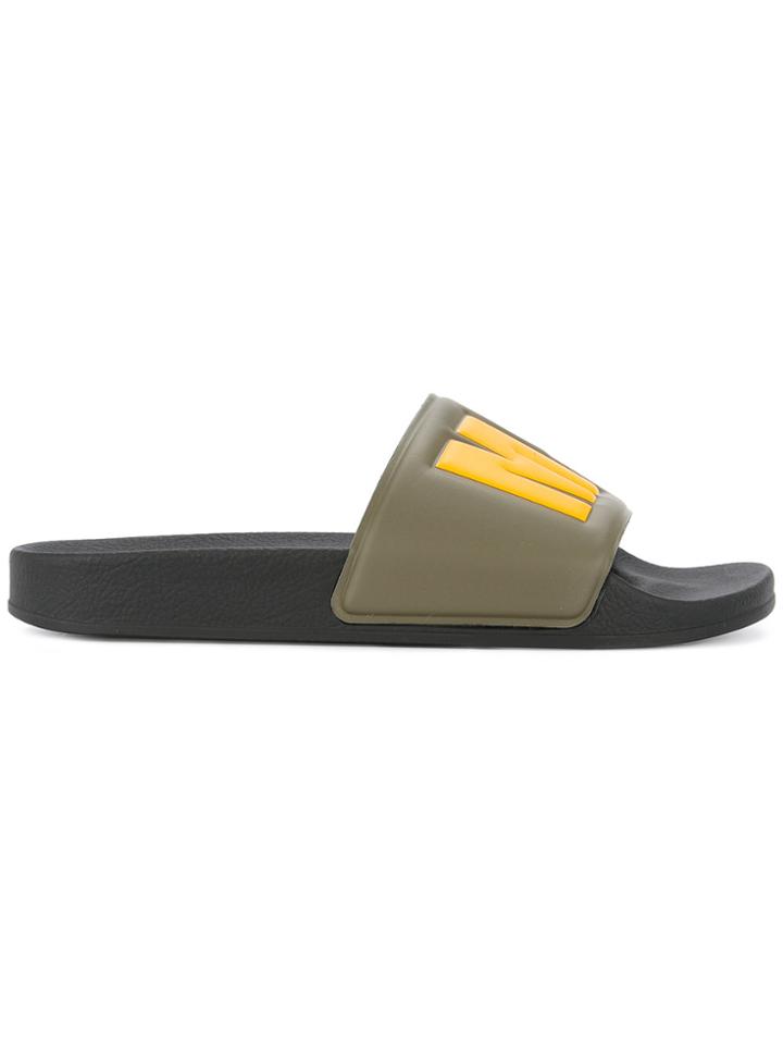 Msgm Logo Print Sliders - Green