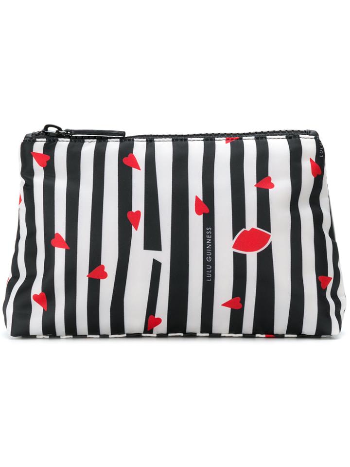 Lulu Guinness Striped Lip Print Makeup Bag - Black