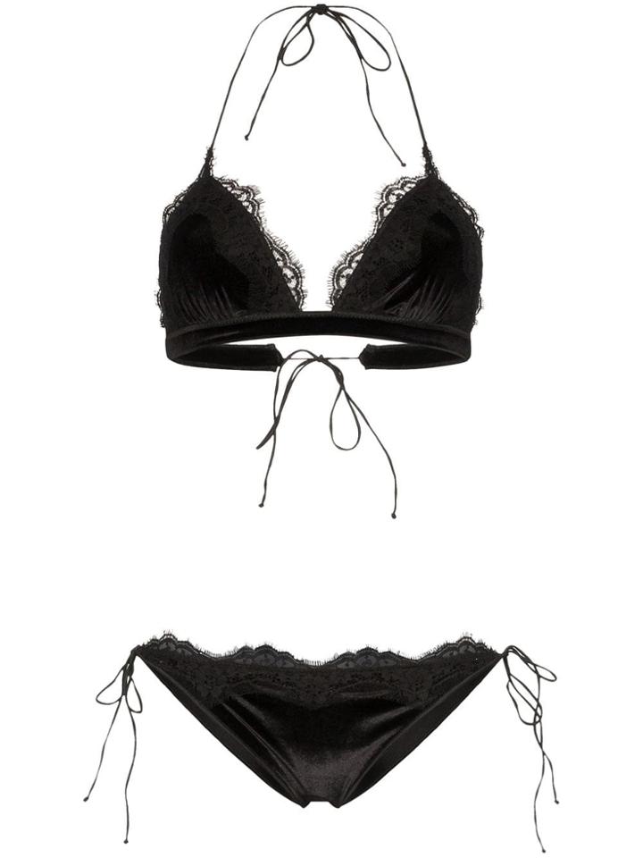 Oseree Travaillé Velvet Triangle Bikini - Black