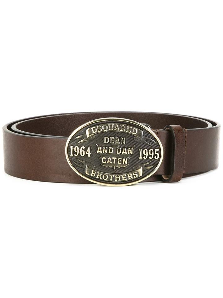 Dsquared2 Embossed Plaque Belt, Men's, Size: 105, Brown, Leather/aluminium
