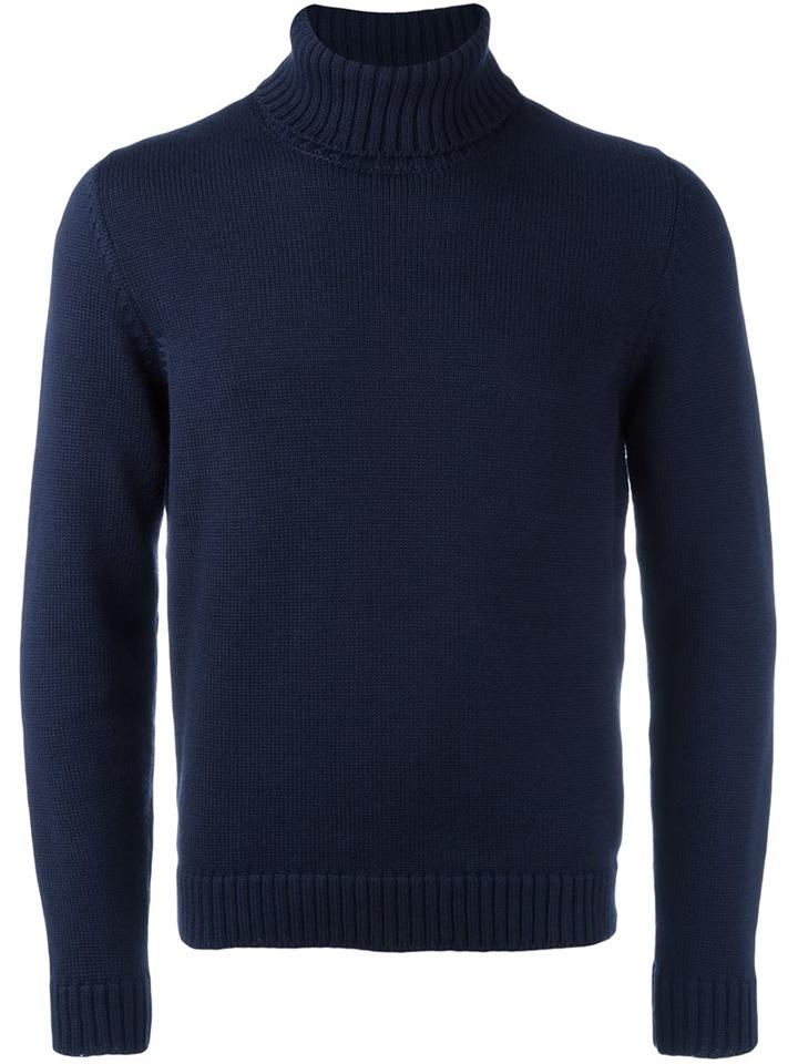 Zanone Roll Neck Jumper, Men's, Size: 50, Blue, Virgin Wool