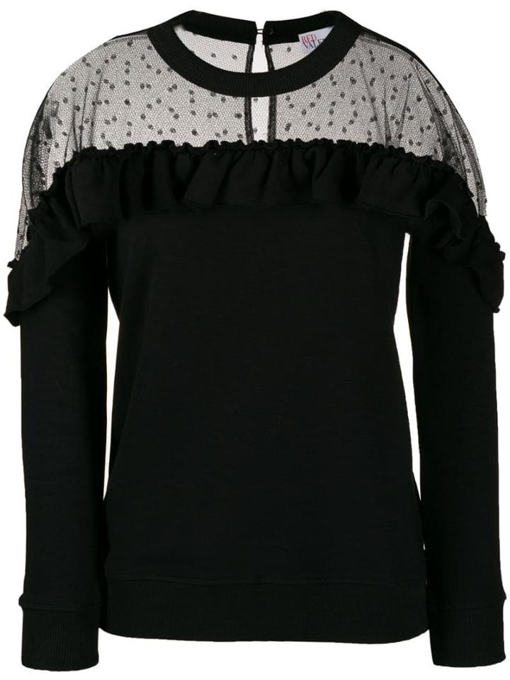 Red Valentino Sheer Panel Ruffled Sweatshirt - Black