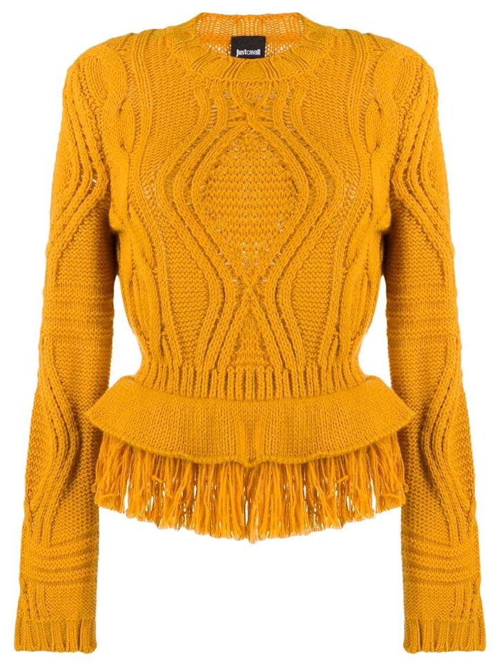 Just Cavalli Cable Knit Fringed Jumper - Orange