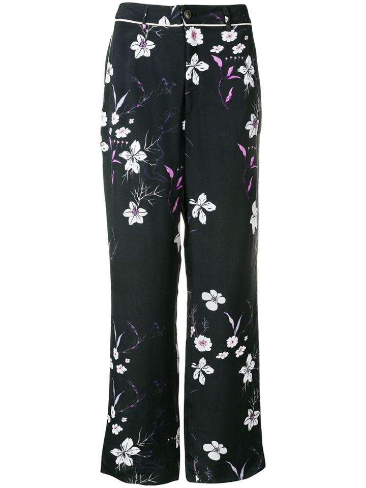 Closed Floral Print Trousers - Black