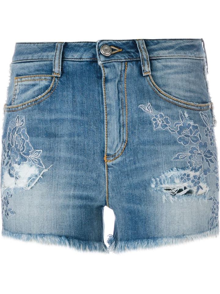 Ermanno Scervino Embroidered Denim Shorts, Women's, Size: 40, Blue, Cotton/spandex/elastane