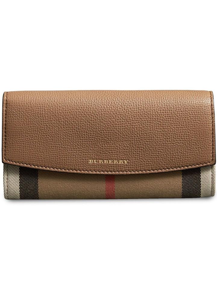 Burberry House Check And Leather Continental Wallet - Brown