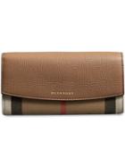 Burberry House Check And Leather Continental Wallet - Brown