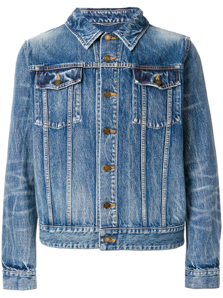 Saint Laurent Embroidered Flamingo Jean Jacket - Blue