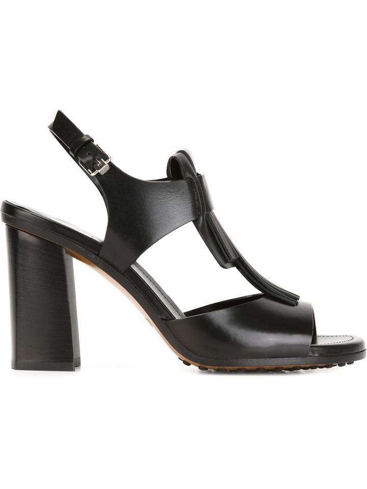 Tod S Block Heel Sandals, Women's, Size: 37.5, Black, Leather/rubber