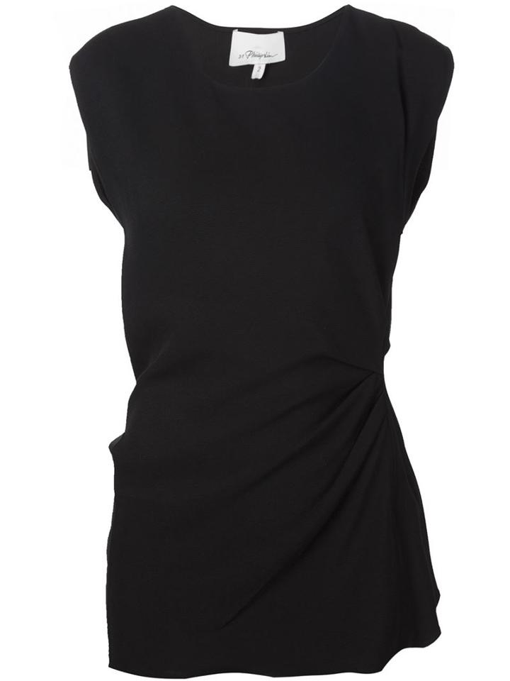 3.1 Phillip Lim Ruched Raw Edge Tank Top, Women's, Size: 10, Black, Acetate/viscose