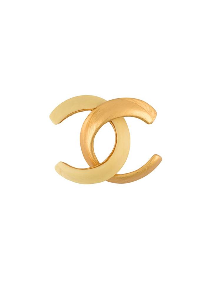 Chanel Vintage Logo Brooch, Women's, Metallic