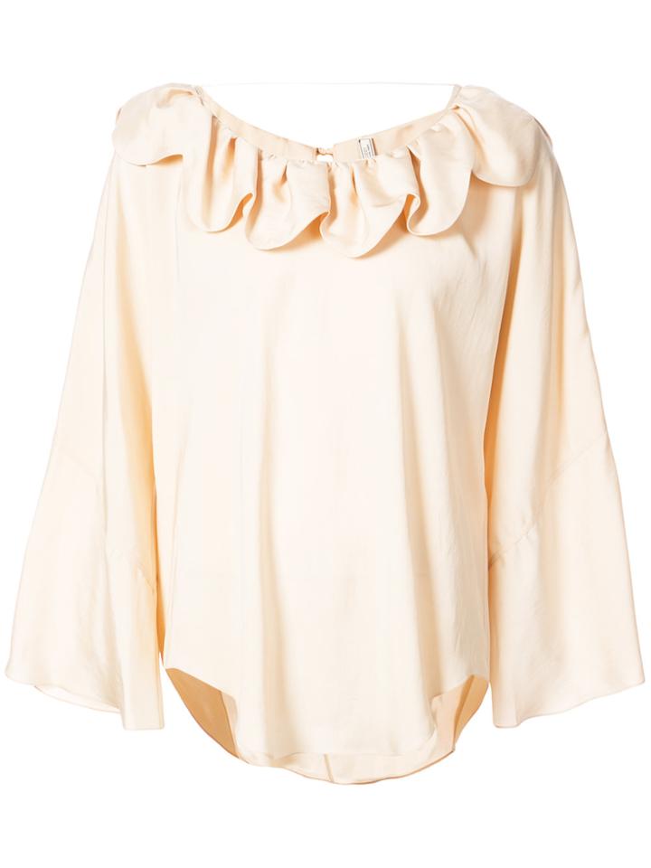 Nina Ricci Ruffle Neck Top - Nude & Neutrals
