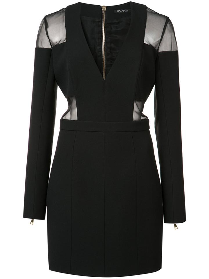 Balmain Sheer Detail Fitted Dress - Black