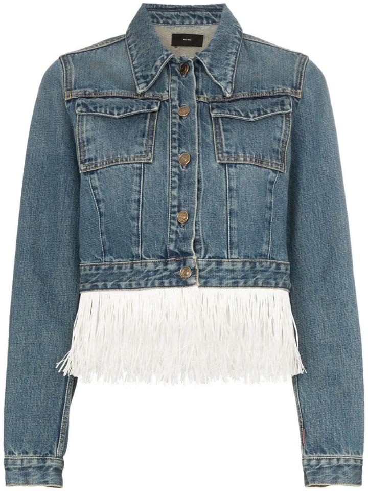 Alanui Hawaii Map Embroidered Fringed Denim Jacket - Blue