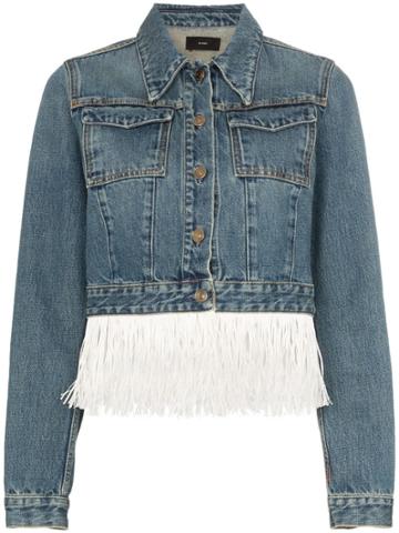 Alanui Hawaii Map Embroidered Fringed Denim Jacket - Blue