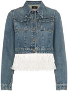 Alanui Hawaii Map Embroidered Fringed Denim Jacket - Blue