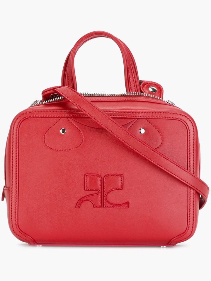 Courrèges Embossed Logo Shoulder Bag, Women's, Red