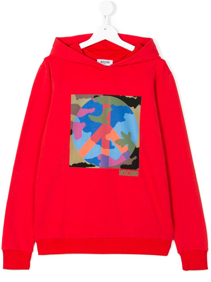 Moschino Kids Peace Logo Hoodie - Red