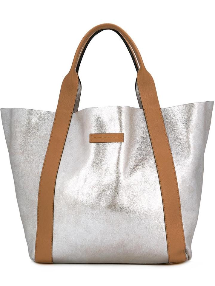Brunello Cucinelli Metallic Tote, Women's, Nude/neutrals, Leather