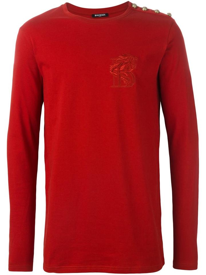 Balmain Lion Emblem Sweatshirt, Men's, Size: Medium, Red, Cotton