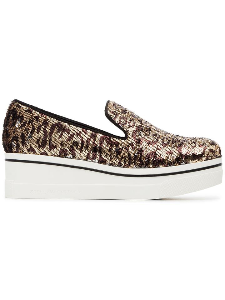 Stella Mccartney Gold Metallic And Brown Binx 55 Sequin Flatform