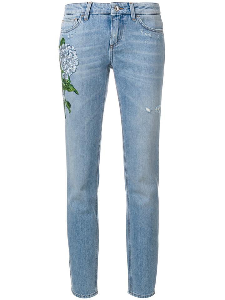 Dolce & Gabbana Floral Patch Straight-leg Jeans - Blue