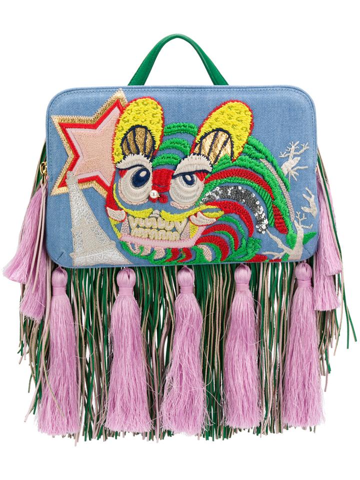 The Volon Tiger Embroidered Tote - Blue