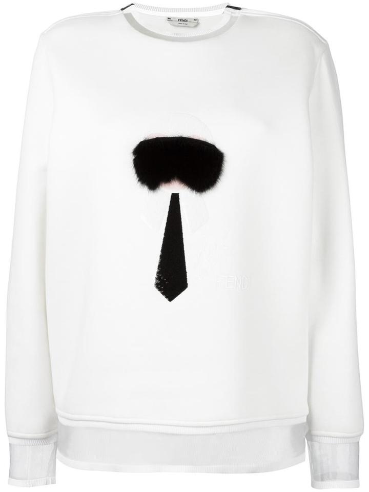 Fendi Karlito Sweatshirt, Women's, Size: 42, White, Cotton/polyamide/silk/mink Fur