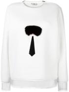 Fendi Karlito Sweatshirt, Women's, Size: 42, White, Cotton/polyamide/silk/mink Fur